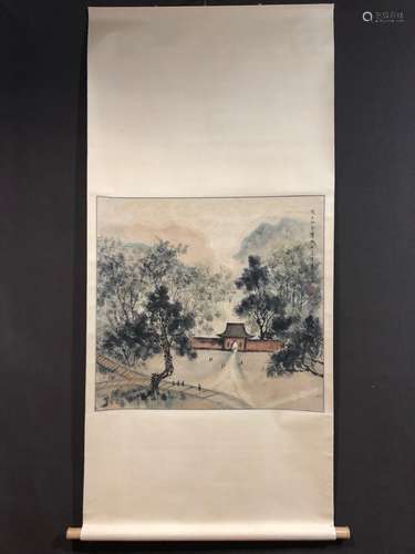 FU BAOSHI, LANDSCAPE PAPER PAINTING SCROLL