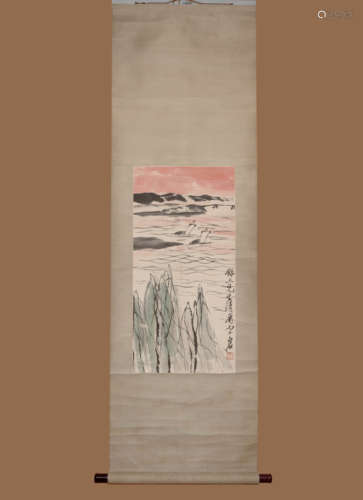 QI BAISHI, LANDSCAPE PAPER PAINTING SCROLL