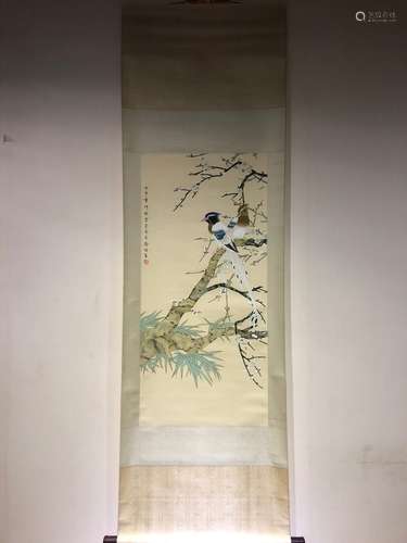 YU JIGAO, BIRD PAPER PAINTING SCROLL