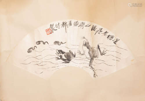 QI BAISHI, FROG PAINTING ON FAN