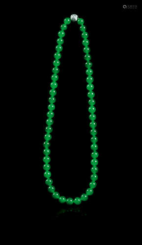 缅甸天然老坑种帝王绿翡翠珠链
