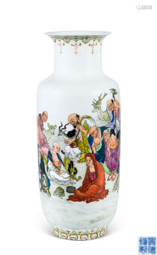 80年代 釉中彩十八罗汉冬瓜瓶