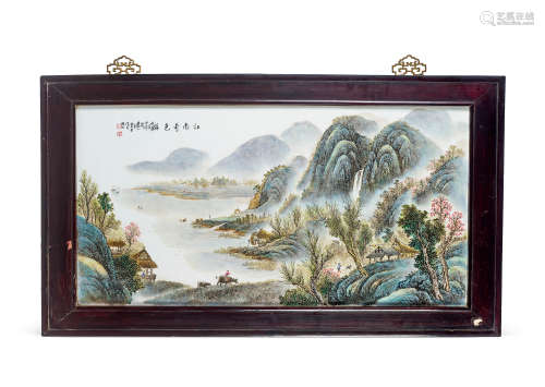 90年代 粉彩山水江南奇色瓷板