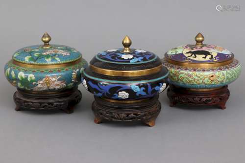 3 asiatische Cloisonné Deckeldosen