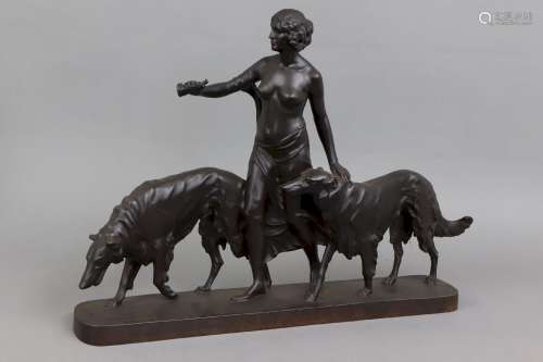 ARTHUR BOCK (1875-1957) Bronzefigur ¨Diana mit Windhunden¨