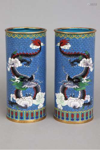 Paar asiatische Cloisonee Vasengefäße/Pinselbecher