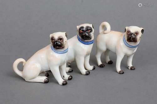 3 MEISSEN Porzellanfiguren ¨Mopshunde¨