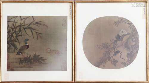 2 chinesische Seidenbilder nach antikem Vorbild
