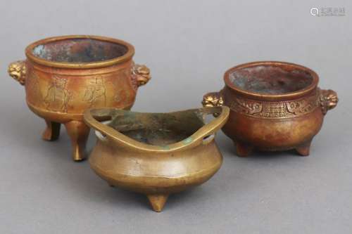3 chinesische Bronze-Räuchergefäße der Qing Dynastie (1644-1...
