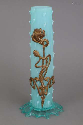 Jugendstil Glas-Vase mit Metall-Montur