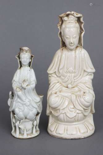 2 chinesische blanc-de-chine Porzellanfiguren ¨Guanyin¨