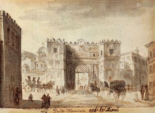 玛留斯·格兰纳（1775～1849） 约1810年 佛拉米尼亚广场的人民城门 纸...