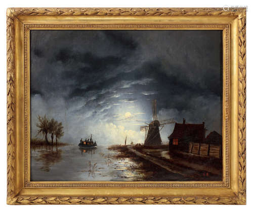 1890年作 19世纪佛拉芒画派 海上黄昏 布面油画