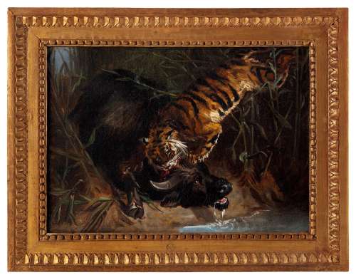 查尔斯·温莱特（1824～1890） 1853年作 牛虎大战 布面油画