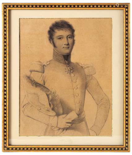约1820年 安格尔风格 法国军官肖像 纸本素描