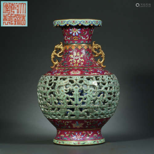 Qing Dynasty,Enamel Open Work Bottle