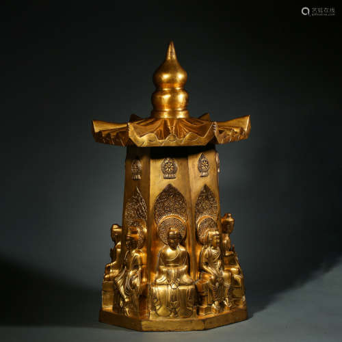 Tang Dynasty,Bronze Gilt Pagoda