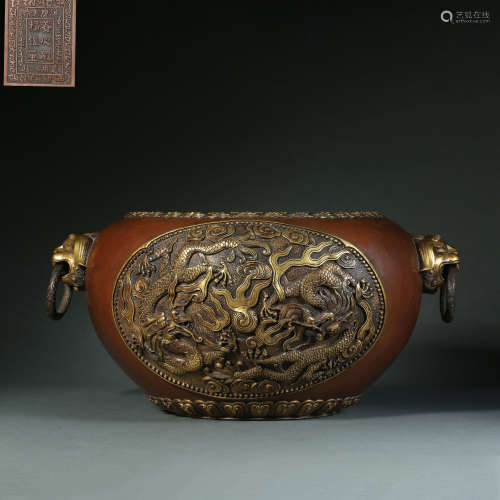 Qing Dynasty,Bronze Gilt Dragon Pattern Furance