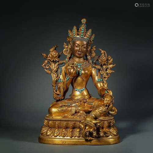 Qing Dynasty,Bronze Gilt Ksitigarbha Bodhisattva Statue