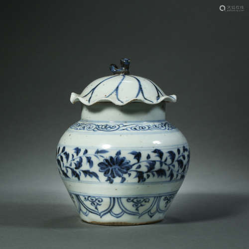 Yuan Dynasty,Blue and White Lidded Jar