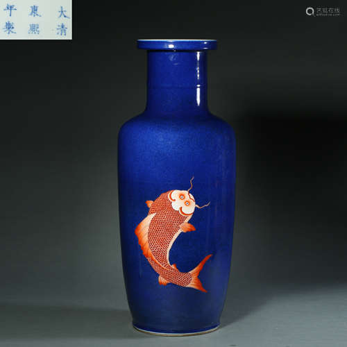 Qing Dynasty,Ji Blue Glaze Croquet Bottle