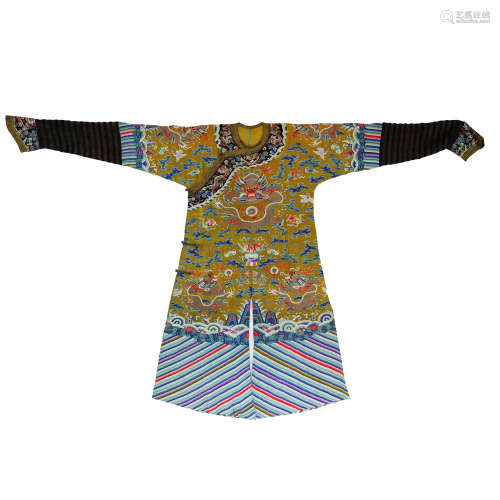Qing Dynasty,Yellow Ground Kesi Dragon Robe