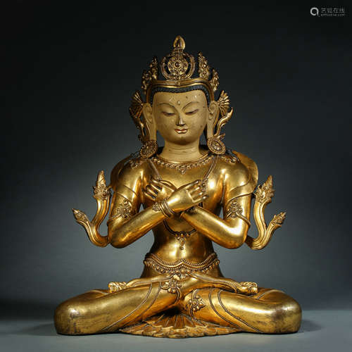 Qing Dynasty,Bronze Gilt Bodhisattva Statue