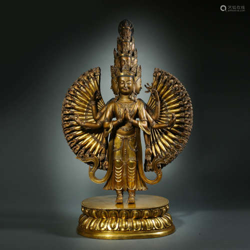 Qing Dynasty,Bronze Gilt Thousand-Hand Kwan-yin Buddha Statu...