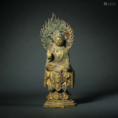 Tang Dynasty,Bronze Gilt Buddha Statue