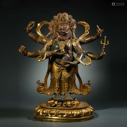 Qing Dynasty,Bronze Gilt The Great Black Sky Buddha Statue