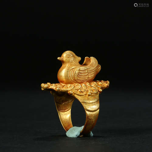 Liao Dynasty,Pure Gold Mandarin Duck Ring