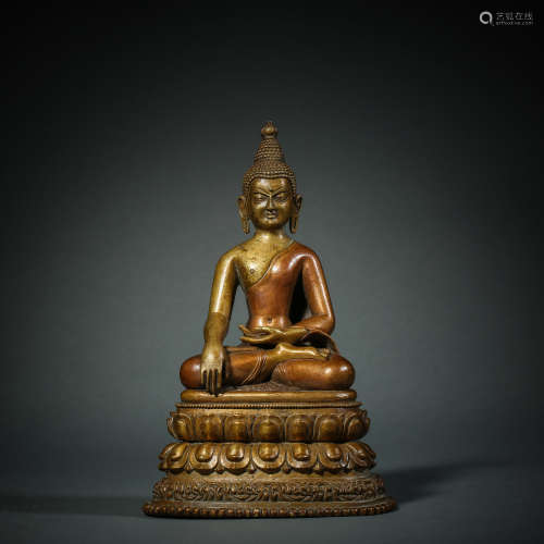 Qing Dynasty,Bronze Gilt Statue of Sakyamuni Buddha