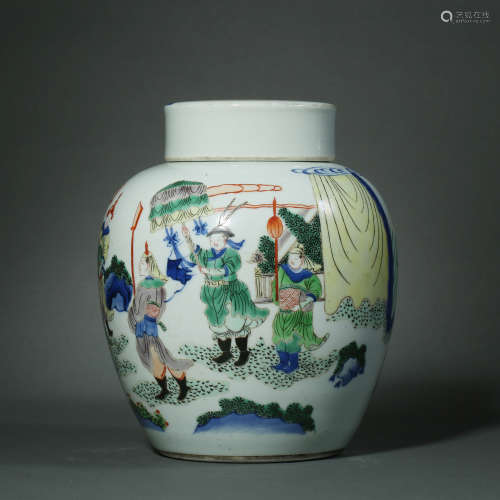 Qing Dynasty,Multicolored Character Lidded Jar