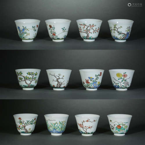 Qing Dynasty,Famille Rose Twelve Flower Cup