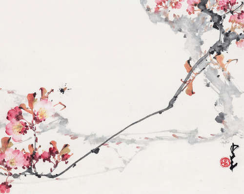赵少昂（1905～1998） 海棠昆虫 镜心 设色纸本