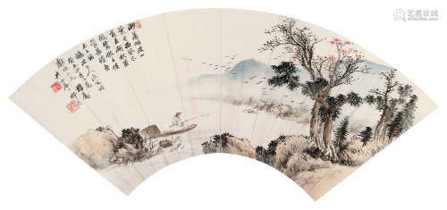 祁崑（1901～1944） 山水 扇面 设色纸本