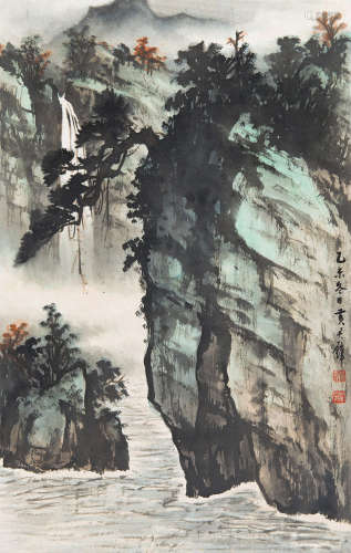 黄君璧（1898～1991） 悬崖飞瀑 立轴 设色纸本