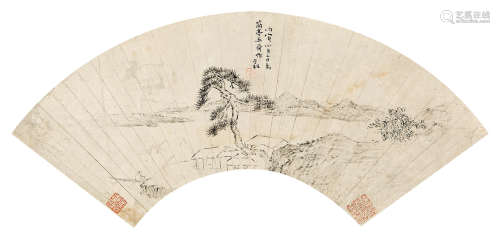 李枫（1916～1993） 松山居士图 扇面 水墨纸本