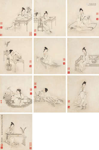 顾西梅（1763～1837） 人物册页 册页 （十开） 水墨纸本