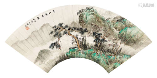 张琮（1463～1530） 青山秀色图 扇面 设色纸本