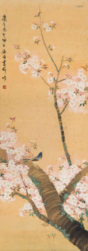 张书旂（1900～1957） 雀上枝头 立轴 设色绫本
