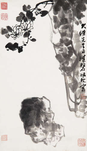 陈佩秋（1923～2020） 奇石花卉 立轴 水墨纸本