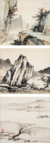 黄君璧（1898～1991） 风景人物 （三帧） 镜心 设色纸本