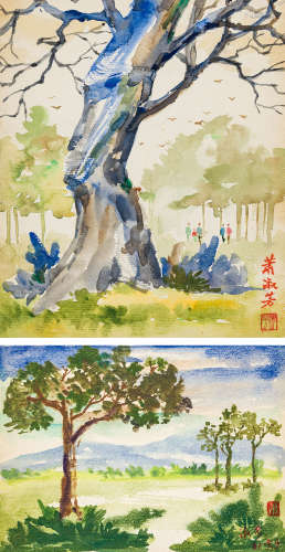 萧淑芳（1911～2005） 风景 （二帧） 镜心 设色纸本
