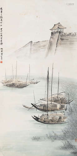 关山月（1912～2000） 泊舟 立轴 设色纸本
