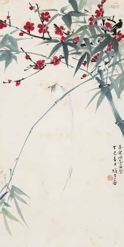 黎雄才（1910～2001） 梅竹寿带 立轴 设色纸本