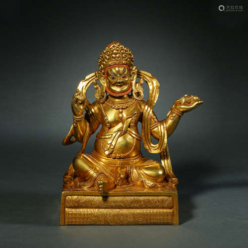 Qing Dynasty,Bronze Gilt Statue of The God of Wealth