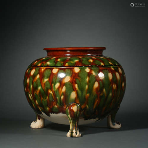 Tang Dynasty, Three Color Three-Legged Jar