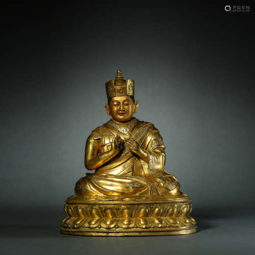 Qing Dynasty,Bronze Gilt Guru Statue