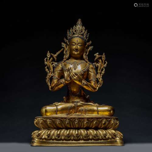 Qing Dynasty, Bronze Gilt Manjushri Buddhisattva Statue